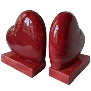Set Of 2 Heart Shaped Red Alabaster Book Ends
